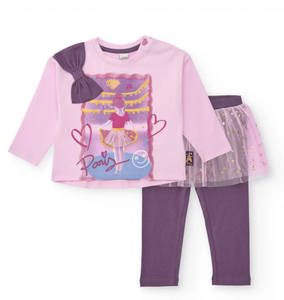 TucTuc Set Blusa y Mallas Niña Rosa y Morado Bailarina