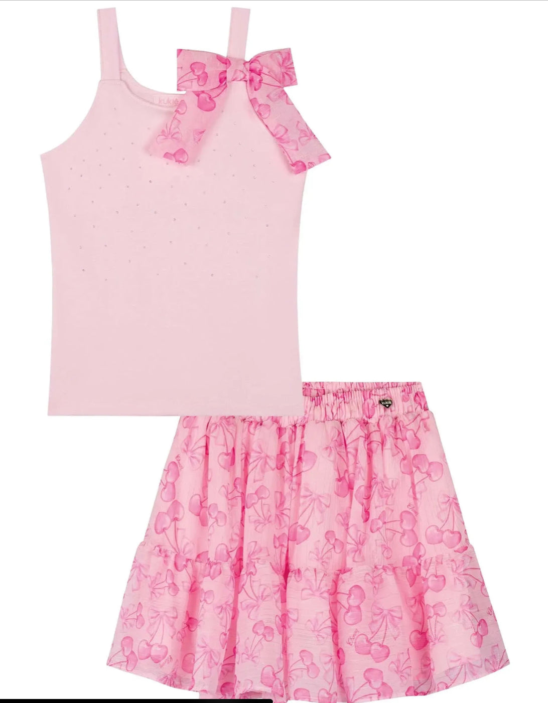 Kukiê Conjunto Blusa Algodón Falda Chifon Brilloso