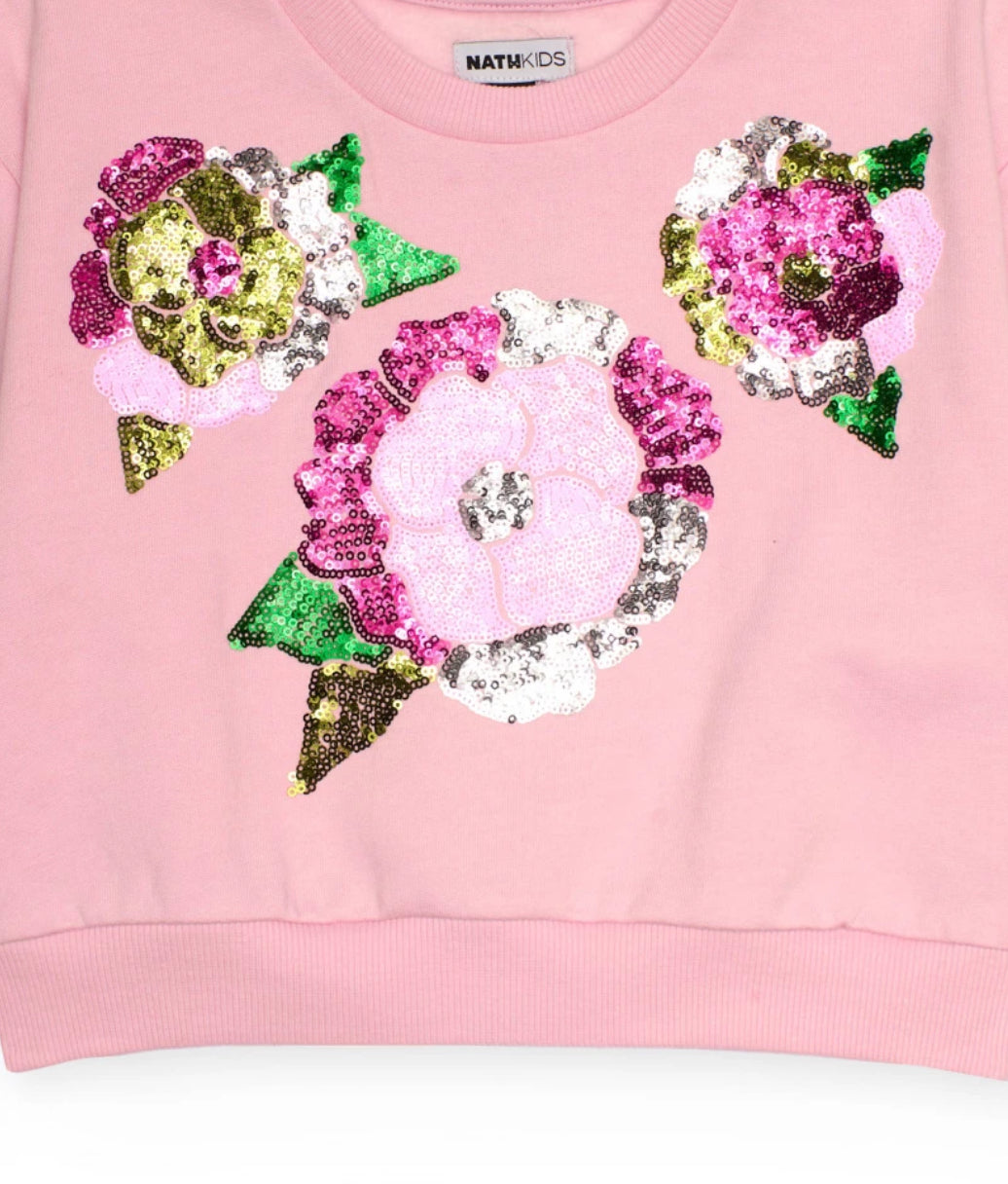 TucTuc NK Conjunto Niña Sudadera rosa flores lentejuelas Falda Lentejuela Volantes Plata