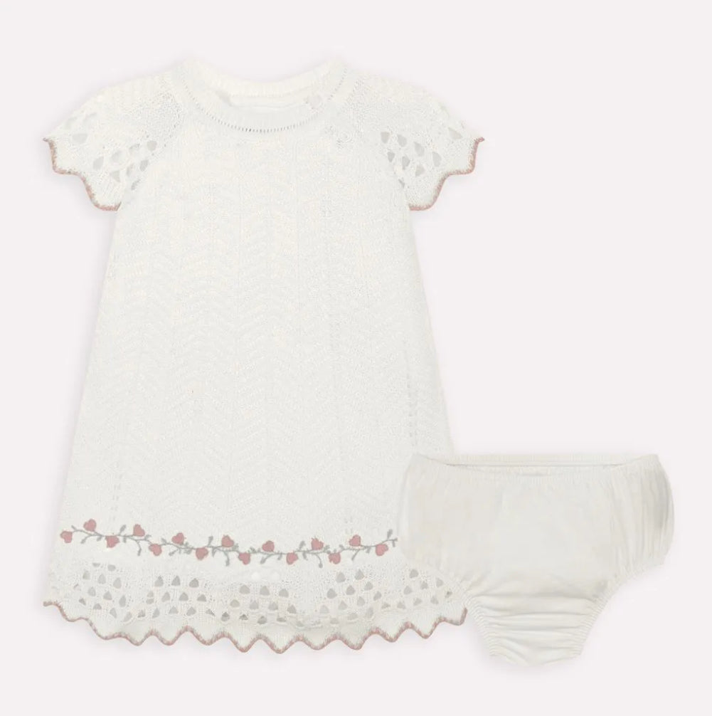 Milon Vestido Infantil Blanco Con Bordado