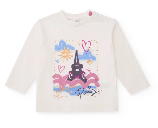 TucTuc Conjunto Niña Camiseta  Estampado Torre Eiffel Pantalón Rosa Estrellitas Doradas