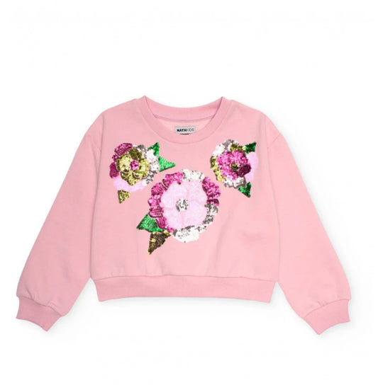 TucTuc NK Conjunto Niña Sudadera rosa flores lentejuelas Falda Lentejuela Volantes Plata