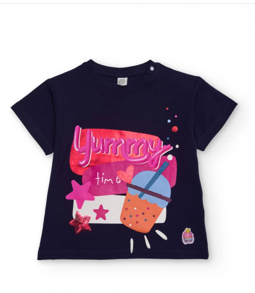 TucTuc Camiseta Azul Marino Detalles Brillantes Y Pantalón Vaquero De Estrellas.