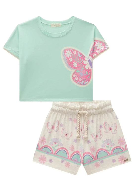 Flora By Infanti Conjunto Blusa Y Short Mariposa Verde