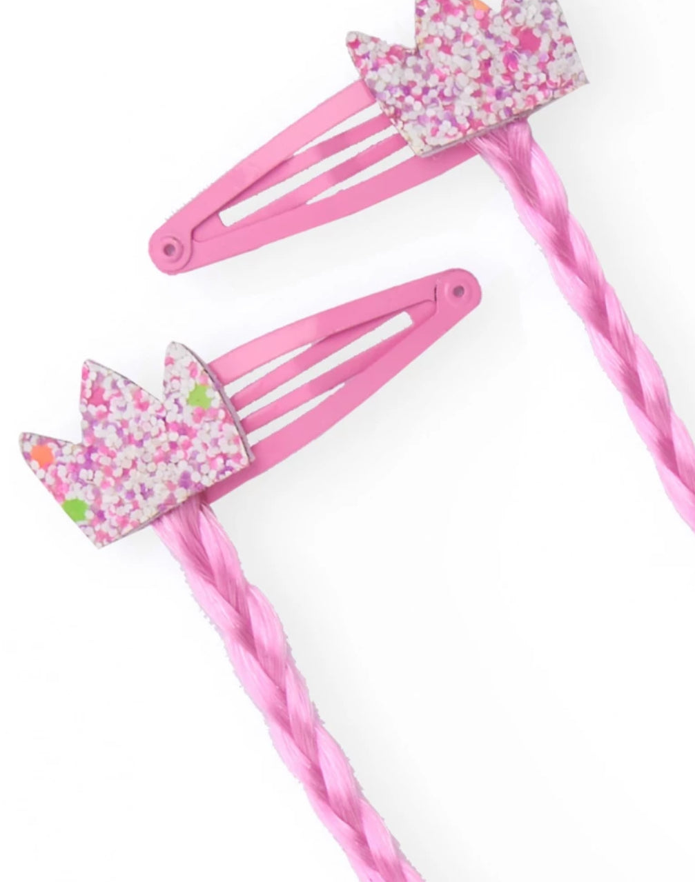 TucTuc Pinzas Niñas con trenza rosa y corona en glitter multicolor
