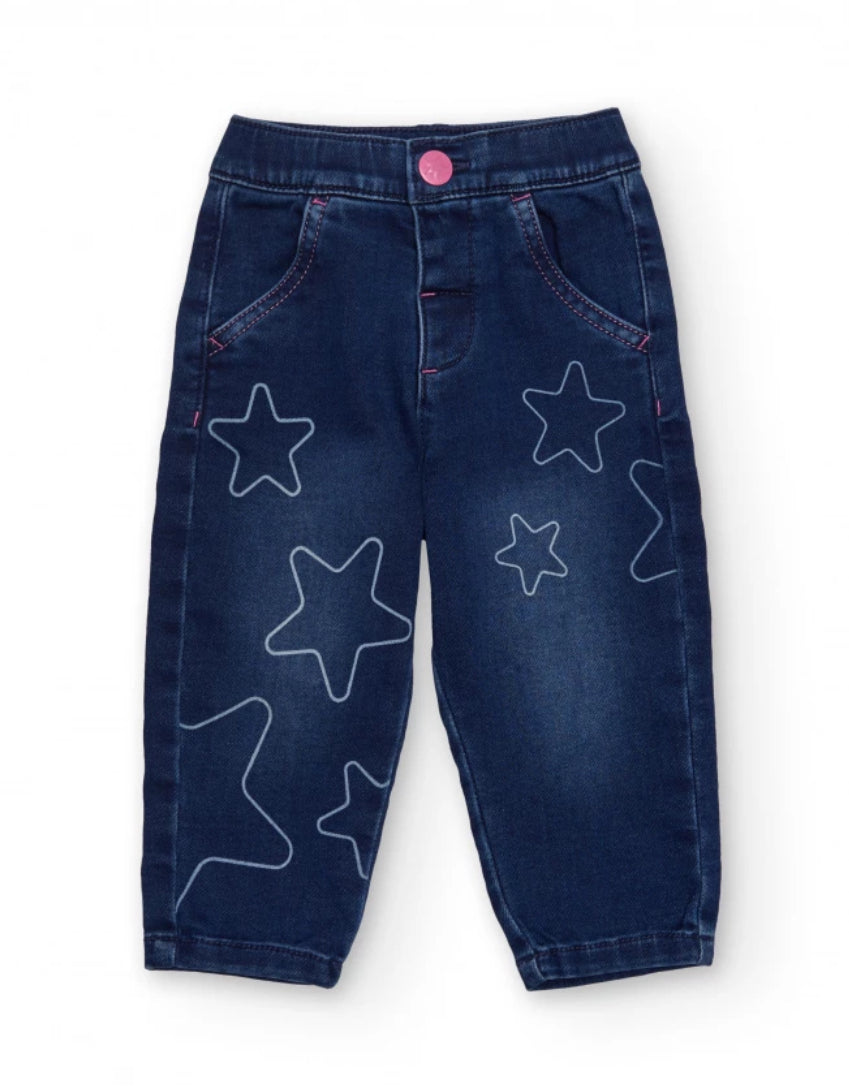 TucTuc Camiseta Azul Marino Detalles Brillantes Y Pantalón Vaquero De Estrellas.
