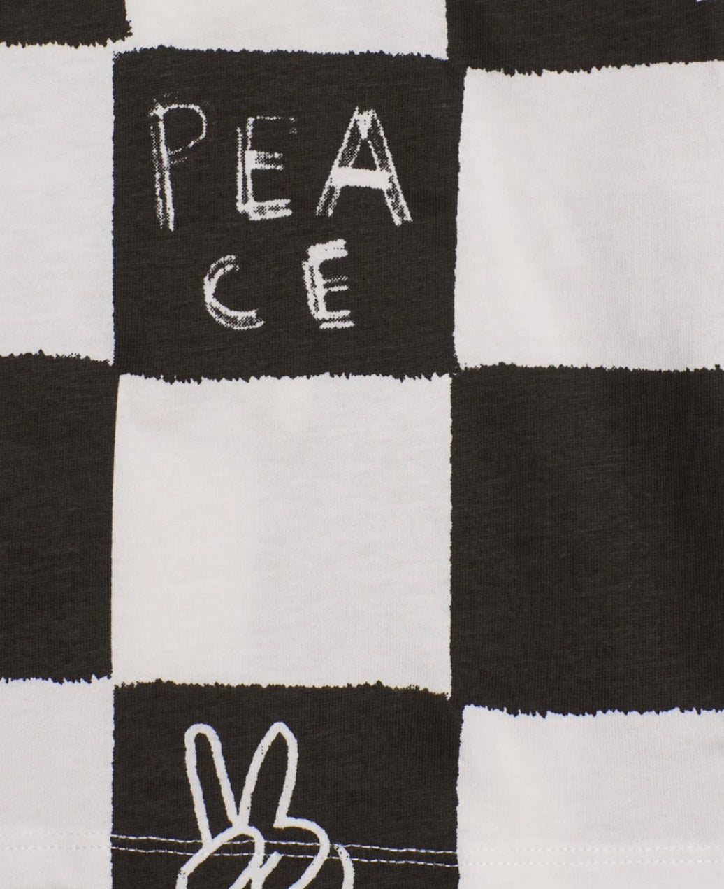 TucTuc Conjunto Camiseta Manga Larga Ajedrez “Play” “Peace” Y Pantalón Negro