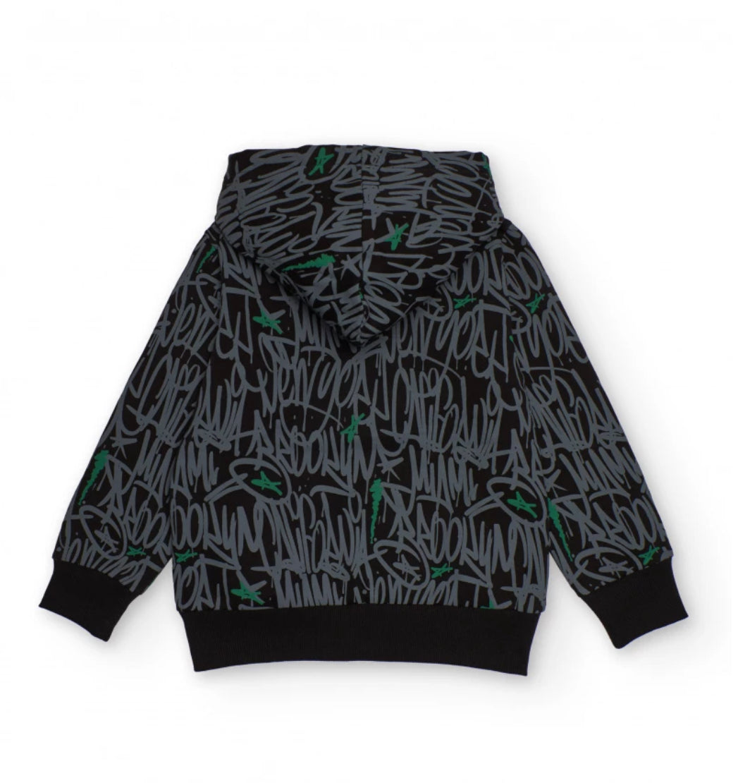 TucTuc NK Sudadera Con Capucha Estampado Urbano Y Jogger Negro Estampado Urbano