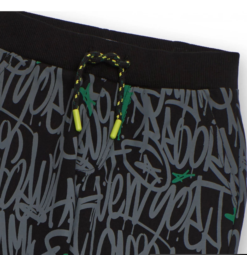 TucTuc NK Sudadera Con Capucha Estampado Urbano Y Jogger Negro Estampado Urbano