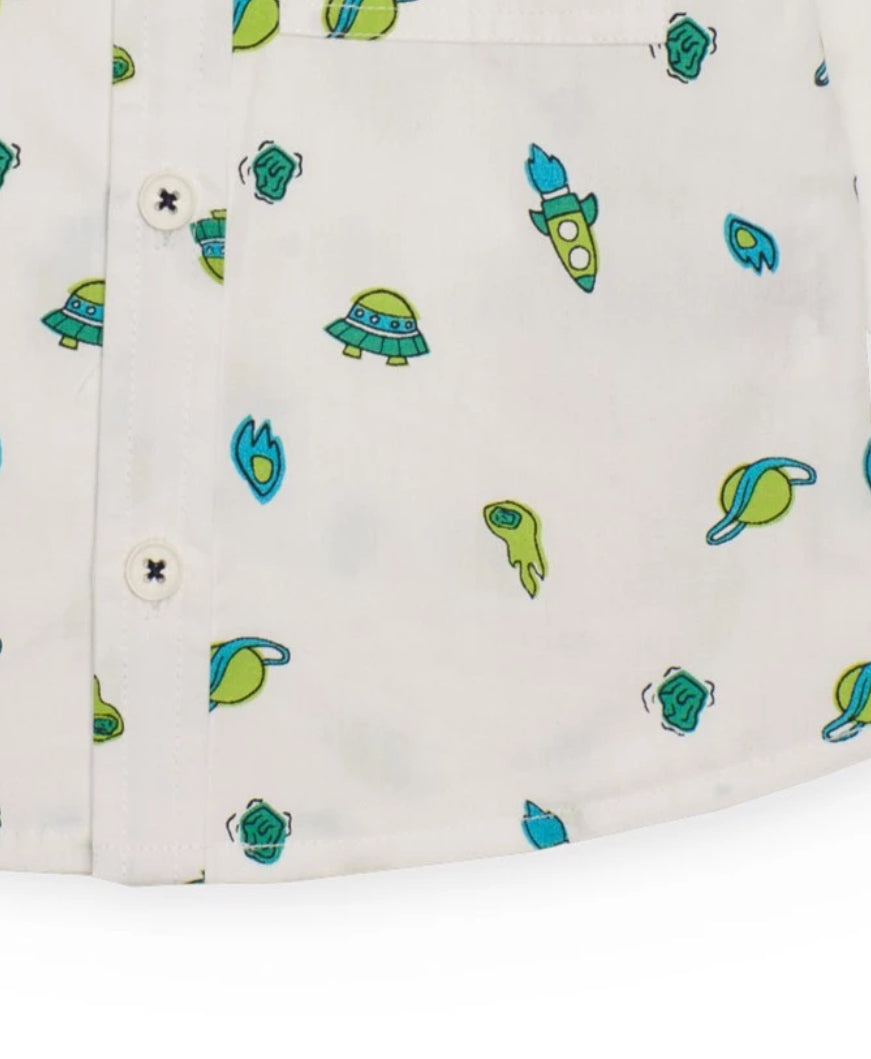 TucTuc Conjunto Niño Camisa Manga Larga Estampado Espacial Y Pantalón Denim Bordado Cohete