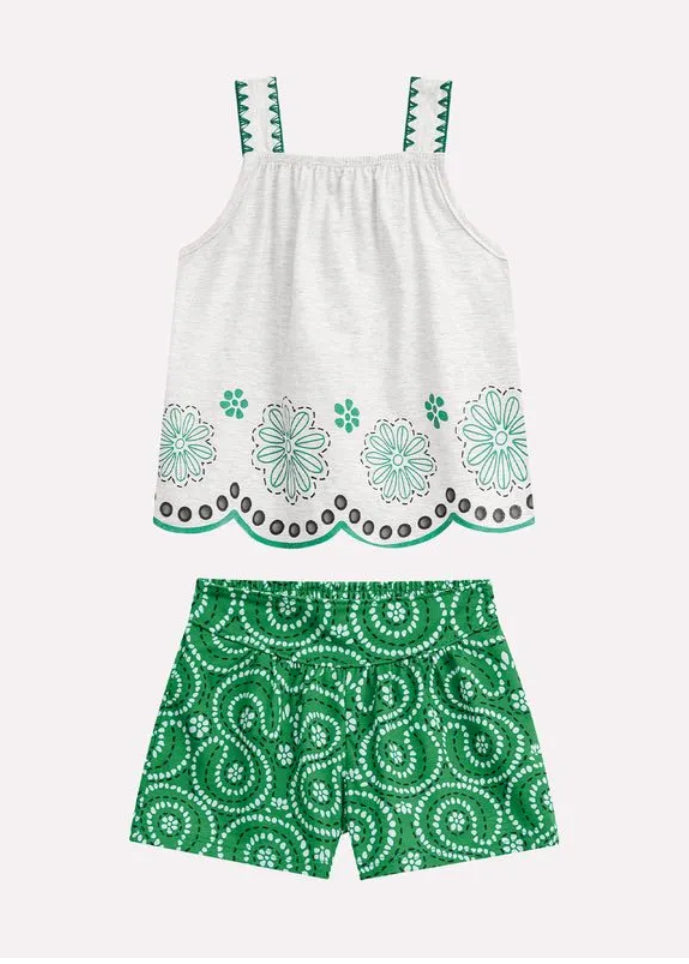 Nanai Conjunto Infantil Niña Verde Estampado Flores