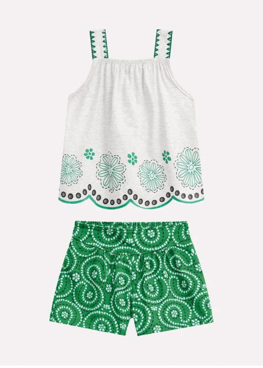 Nanai Conjunto Infantil Niña Verde Estampado Flores