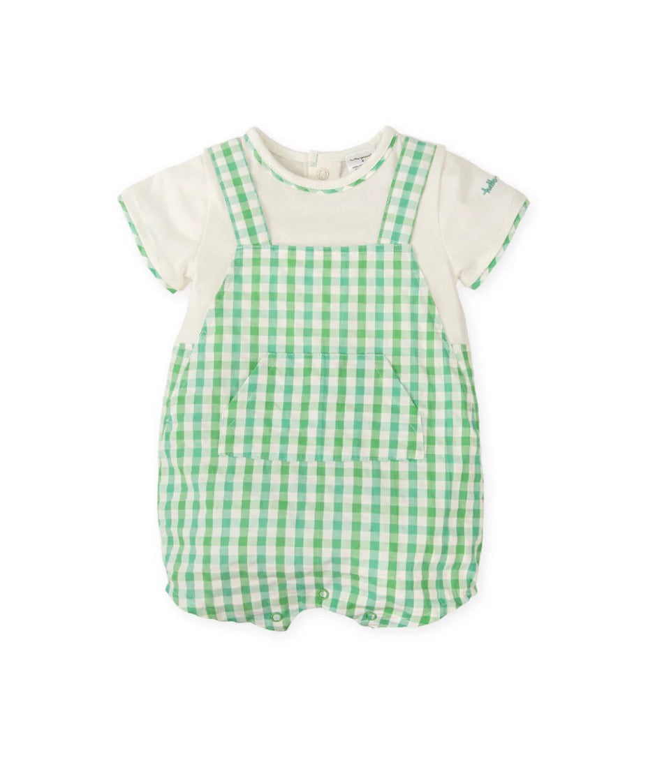 Tutto Piccolo Pelele Corto Simulado Vichy Verde