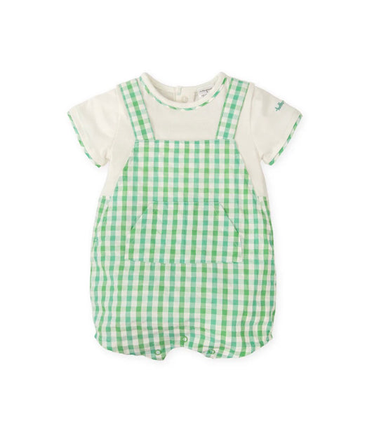 Tutto Piccolo Pelele Corto Simulado Vichy Verde