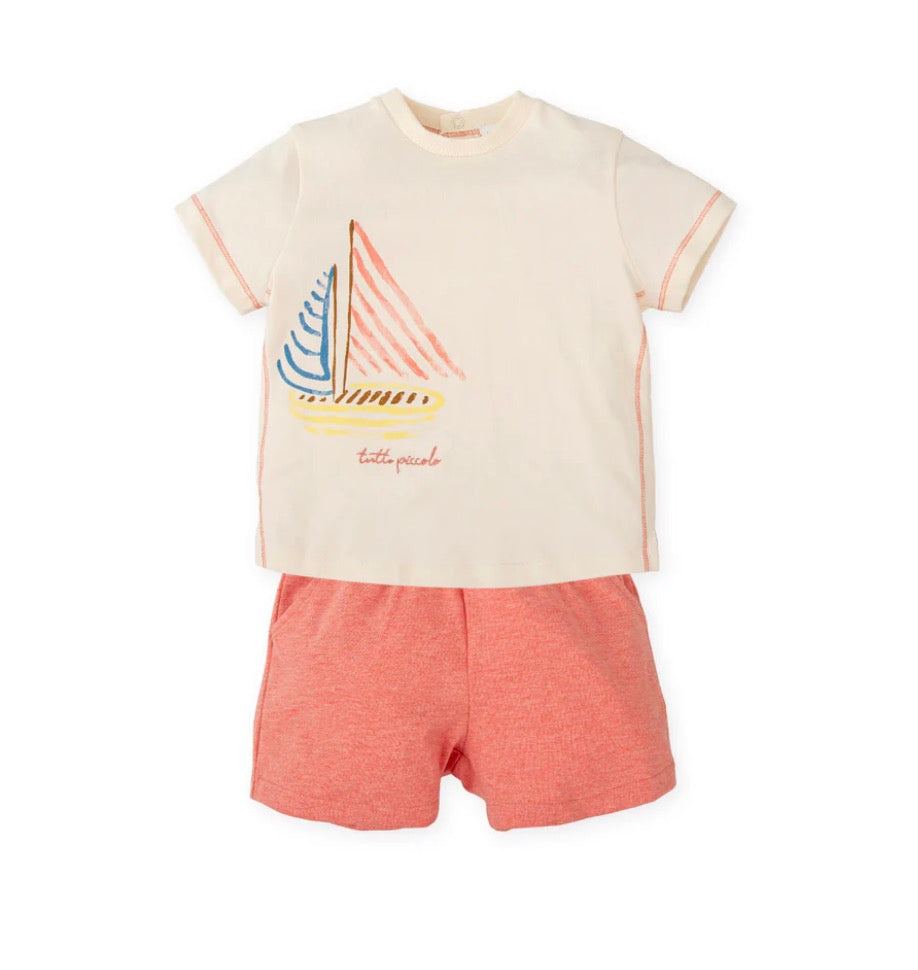 Tutto Piccolo Conjunto Camiseta Barco Y Bermuda Naranja