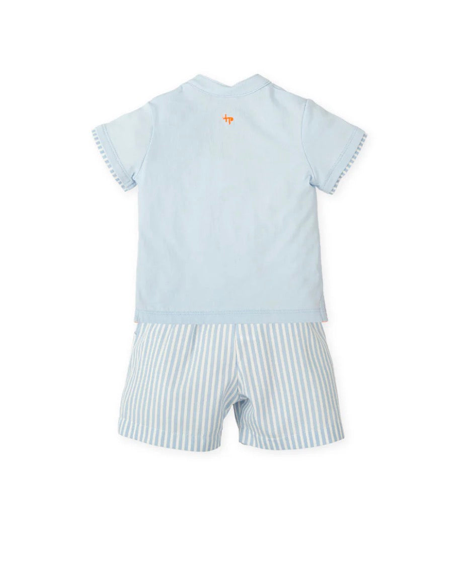 Tutto Piccolo Conjunto Camiseta Lisa Y Bermuda Rayas Porcelana