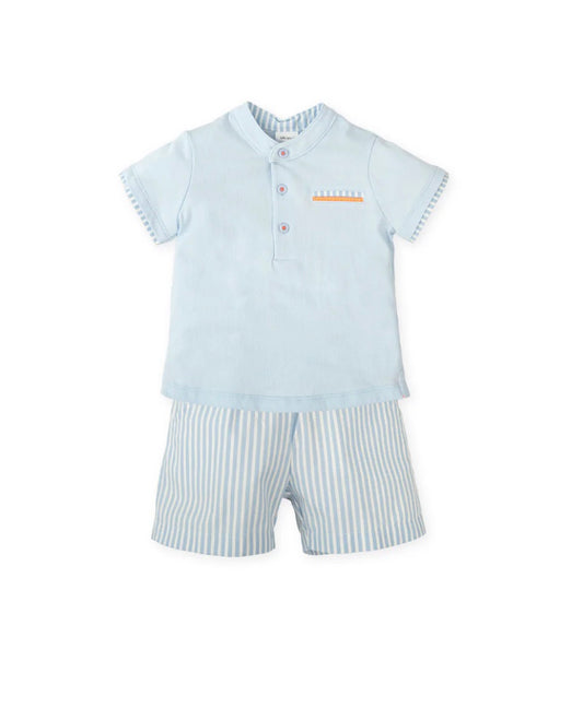 Tutto Piccolo Conjunto Camiseta Lisa Y Bermuda Rayas Porcelana