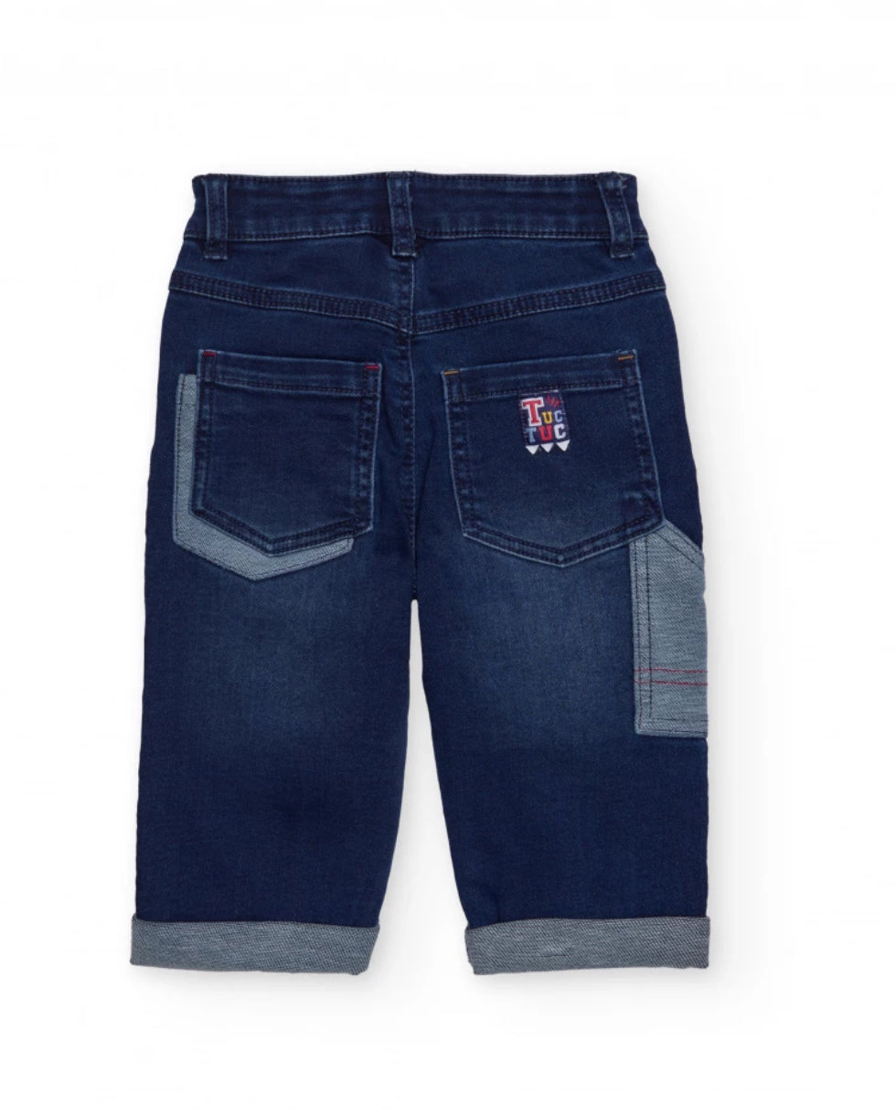 TucTuc Camiseta Roja Manga Larga “Go Team Go” Y Pantalón Denim Bolsillos