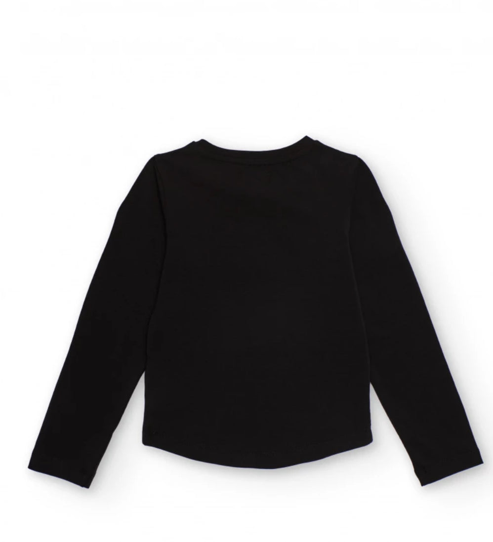 TucTuc NK Conjunto Niña Camiseta Negra Manga Larga Detalle Lazo   Falda Tul Rosa