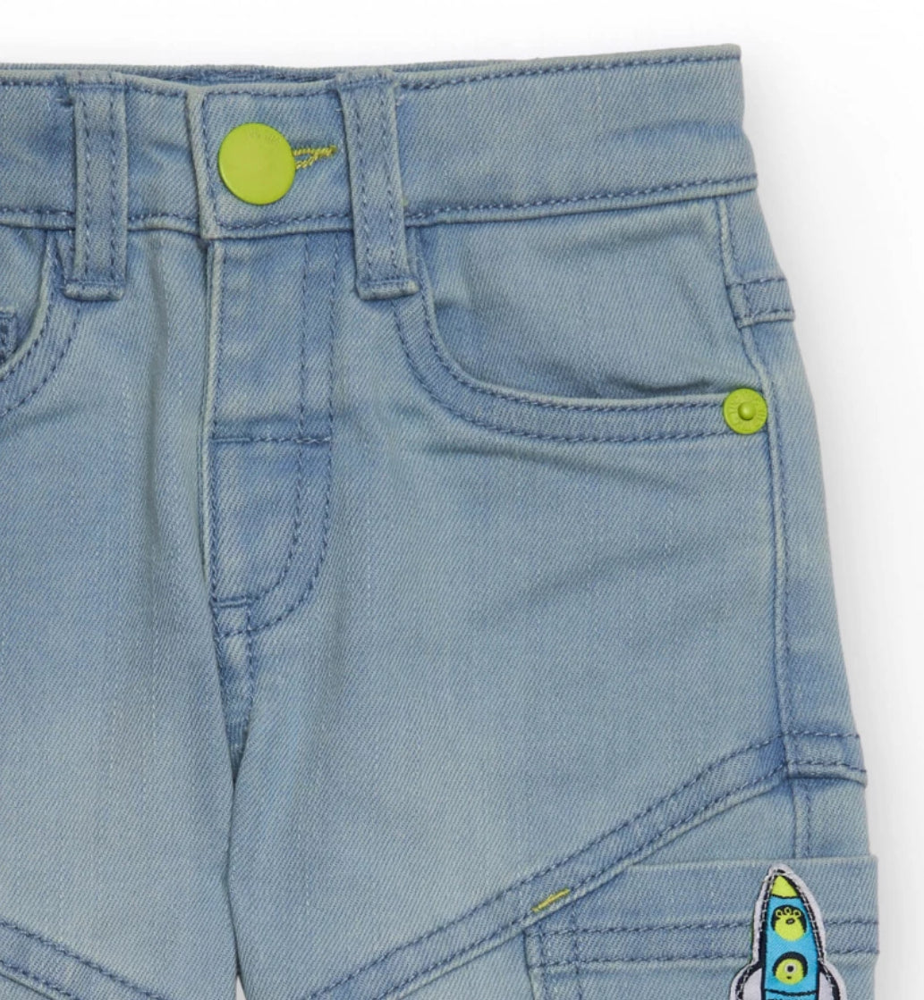 TucTuc Conjunto Niño Camisa Manga Larga Estampado Espacial Y Pantalón Denim Bordado Cohete