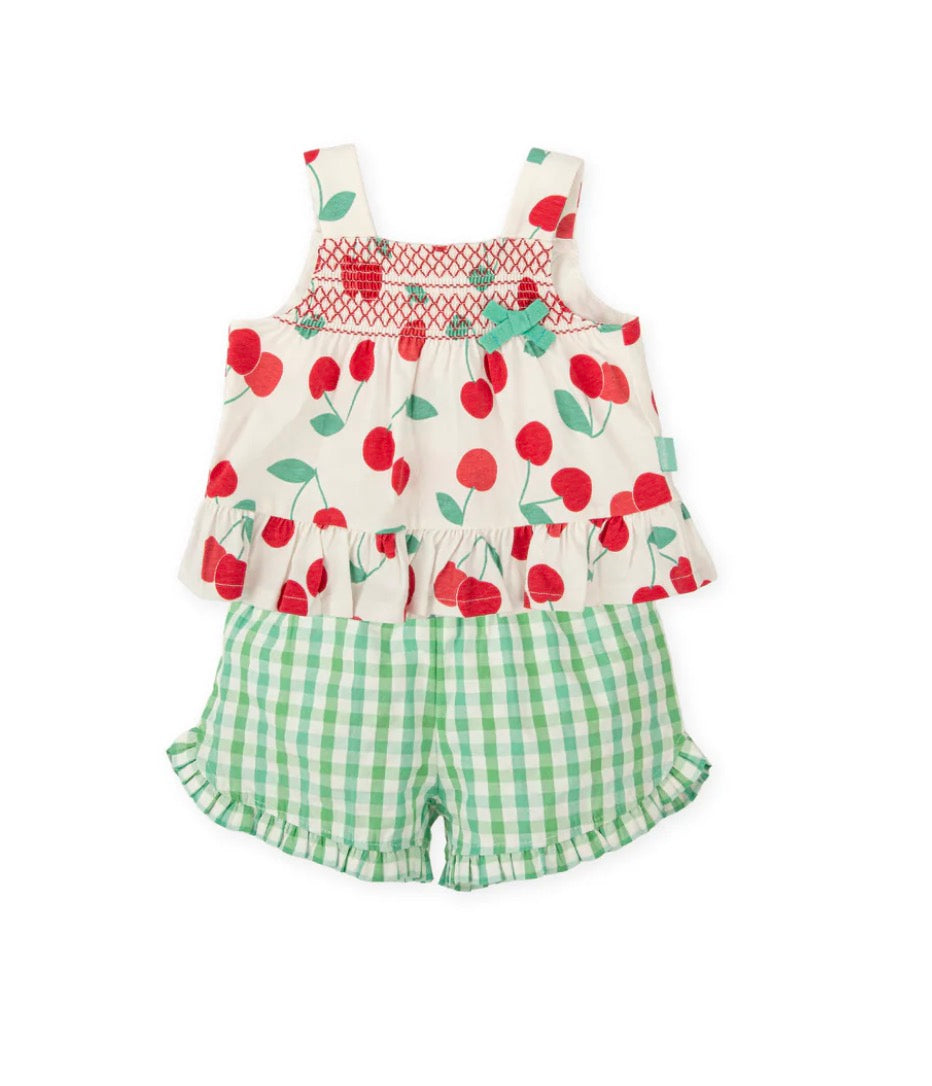 Tutto Piccolo Conjunto Top Cerezas Y Short Vichy Verde