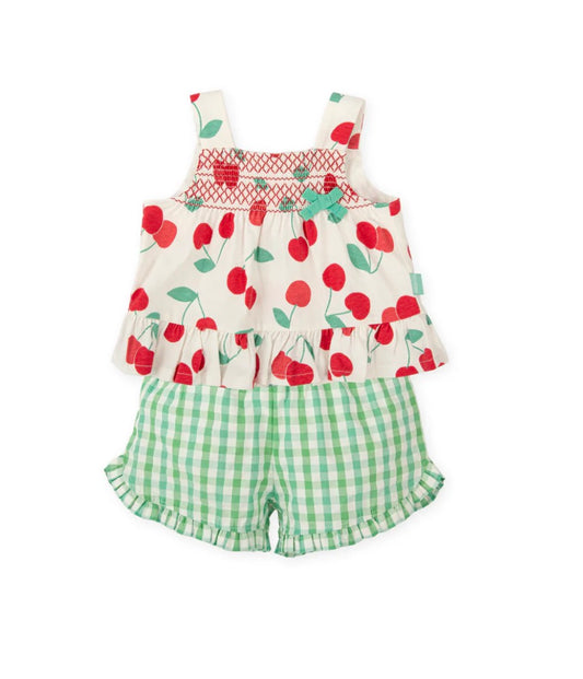 Tutto Piccolo Conjunto Top Cerezas Y Short Vichy Verde