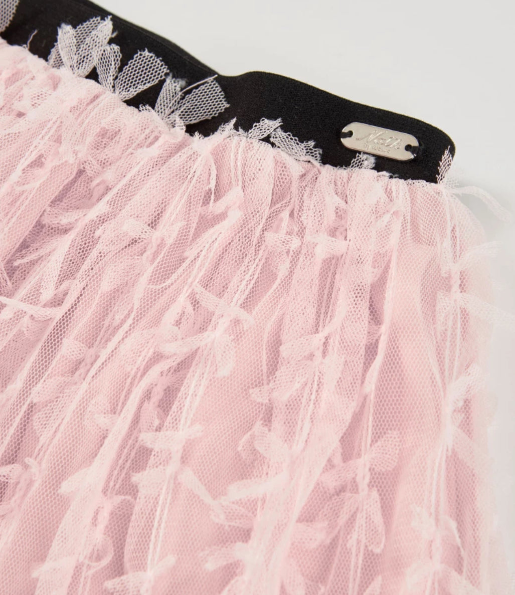 TucTuc NK Conjunto Niña Camiseta Negra Manga Larga Detalle Lazo   Falda Tul Rosa