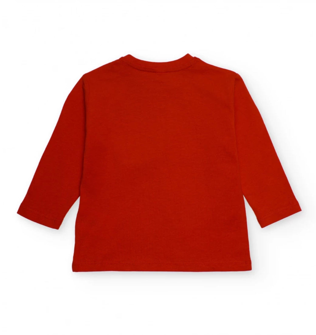 TucTuc Camiseta Roja Manga Larga “Go Team Go” Y Pantalón Denim Bolsillos