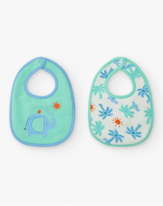 TucTuc Pack De Dos Baberos Para Niño, Uno verde Con Elefante Y Otro Con Palmeras Y Soles