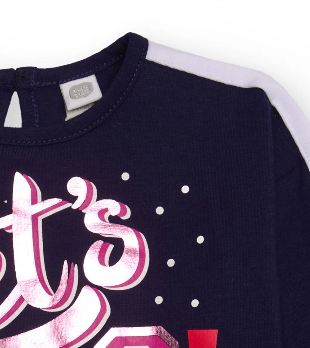 TucTuc Vestido Niña Estampado “Let's Go!" detalles Estrellas Lentejuelas