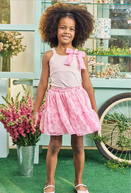 Kukiê Conjunto Blusa Algodón Falda Chifon Brilloso