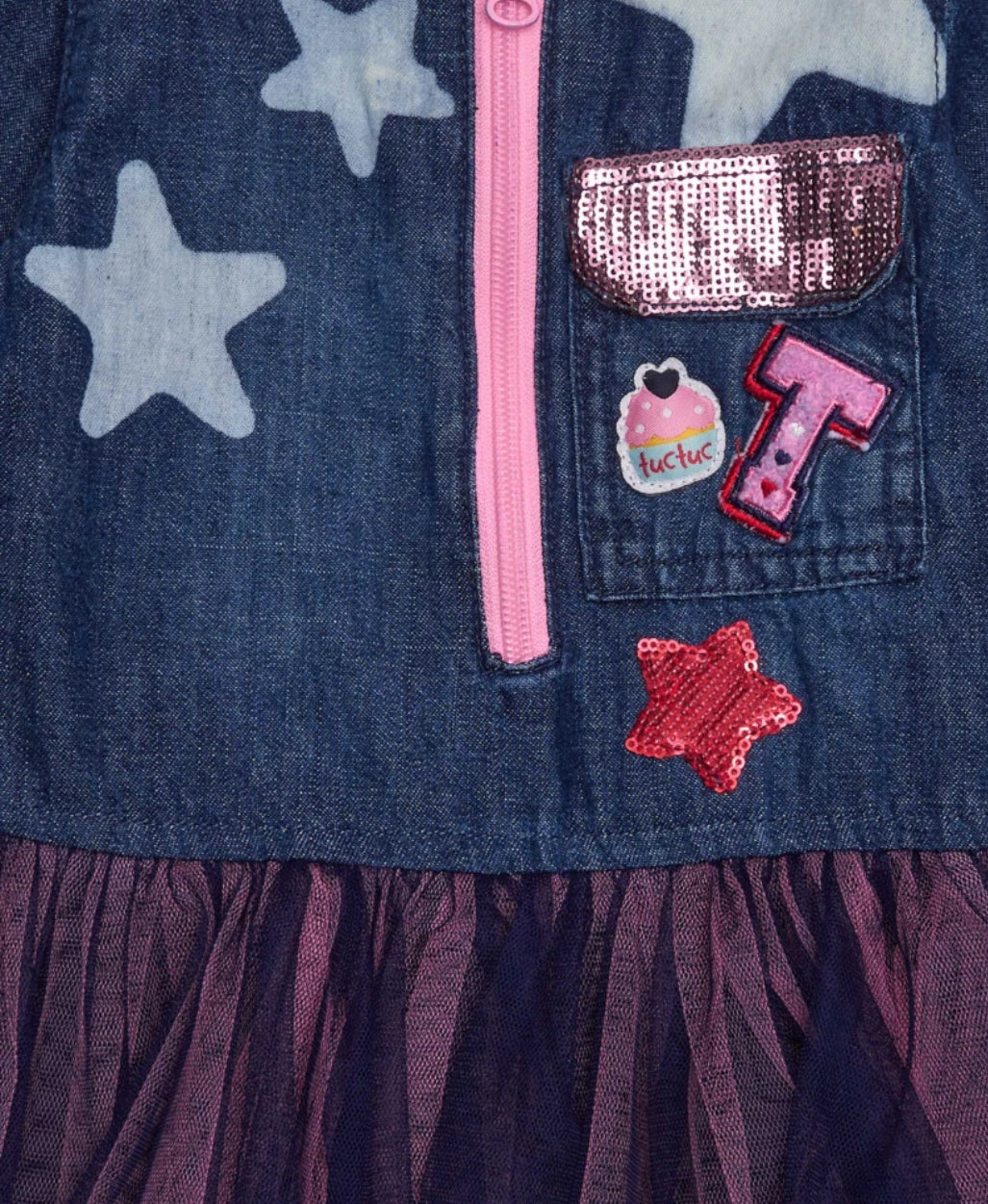 TucTuc Vestido Niña Aplicaciones Estrella Falda Tul