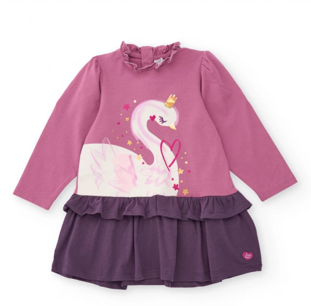 TucTuc Vestido de punto Niña Rosa Falda Morada Estampado Cisne