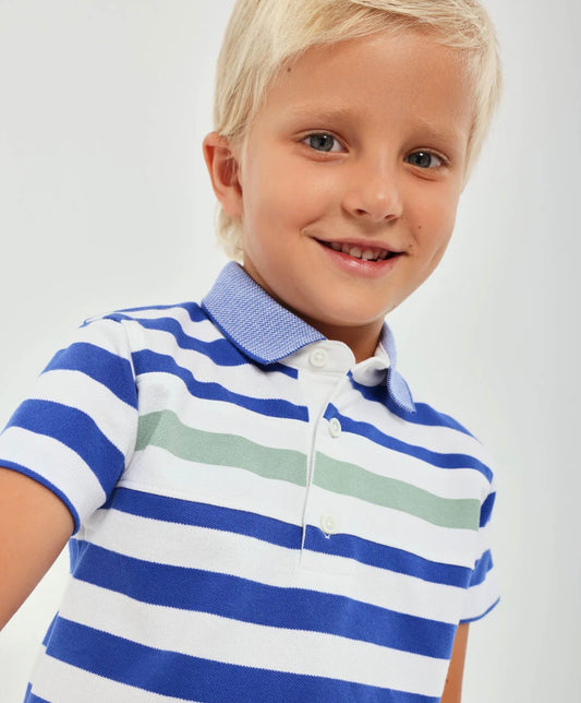 Tutto Piccolo Conjunto Polo Rayas Azul Y Bermuda Blanco