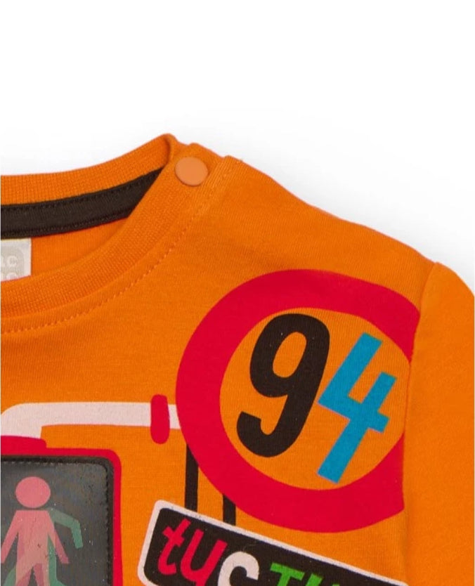 TucTuc Conjunto Niño Camiseta Manga Larga Estampados Señales Trafico Pantalón Gris Estampado Herramientas