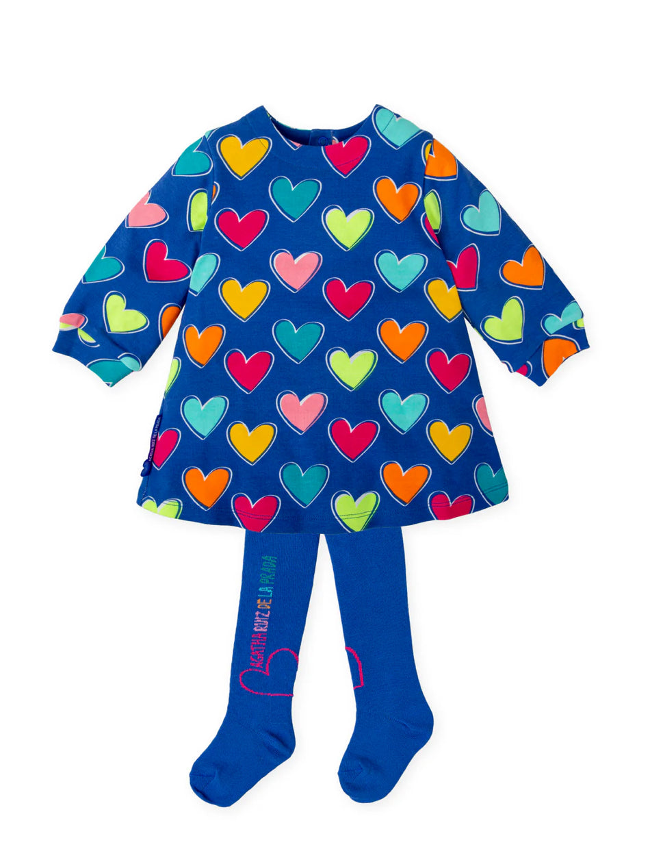 AGATHA RUIZ DE LA PRADA VESTIDO CORAZONES AZUL ELÉCTRICO CON LEOTARDOS