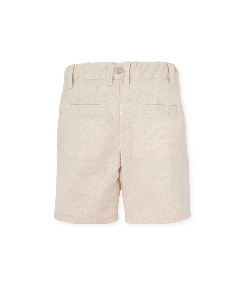 Tutto Piccolo Conjunto Camisa Manga Larga Pliegues Y Bermuda Lino Arena