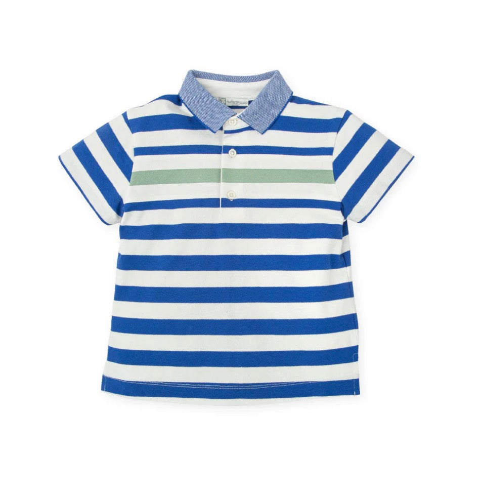 Tutto Piccolo Conjunto Polo Rayas Azul Y Bermuda Blanco
