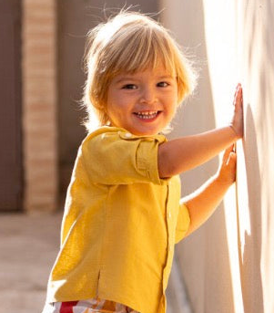 Cocote Baby & Kids Conjunto Camisa Lino Mostaza Y Pantalón Corto Rayas
