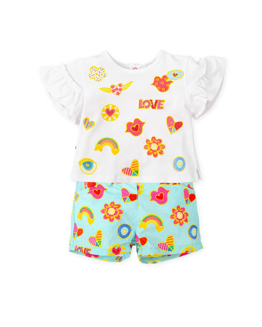 AGATHA RUIZ DE LA PRADA BABY CAMISETA Y PANTALON SHORT ESTAMADO ICONOS AGUAMARINA NIÑA