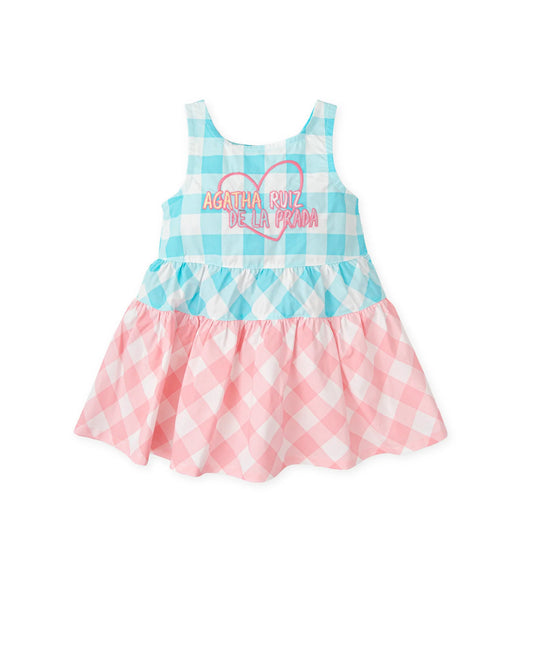 AGATHA RUIZ DE LA PRADA BABY VESTIDO CUADROS ROSA Y TURQUESA NIÑA