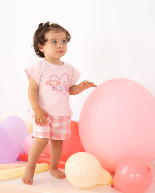 AGATHA RUIZ DE LA PRADA BABY CAMISETA Y PANTALON SHORT CORAZÓN ROSA NIÑA