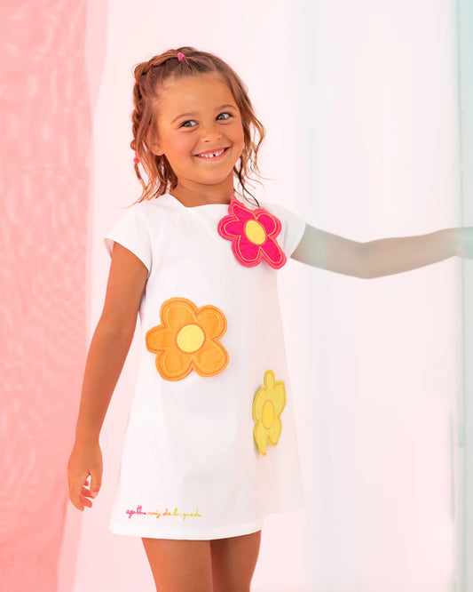 AGATHA RUIZ DE LA PRADA BABY VESTIDO BLANCO FLORES COLORES NIÑA