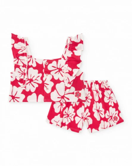 Tuc Tuc Conjunto para niña con camiseta de volantes y short floral en rojo y blanco