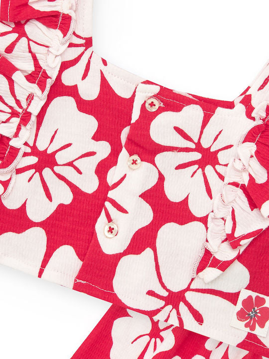 Tuc Tuc Conjunto para niña con camiseta de volantes y short floral en rojo y blanco. Colección: Beach Squad