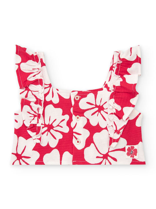 Tuc Tuc Conjunto para niña con camiseta de volantes y short floral en rojo y blanco. Colección: Beach Squad