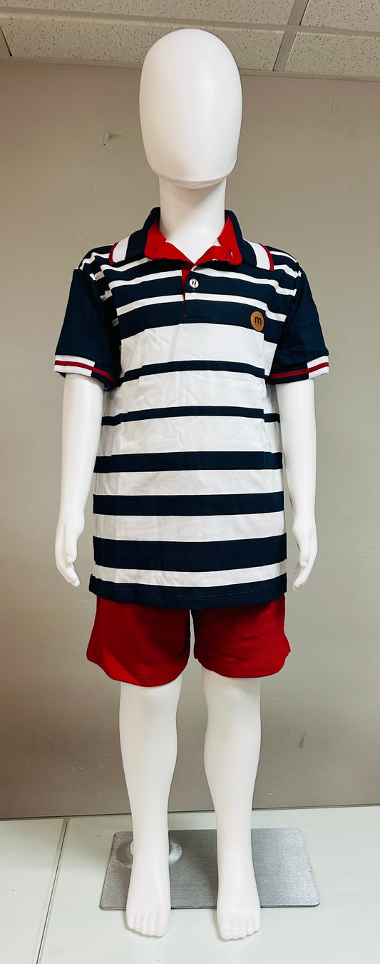 Milon Polo Niño Rayas Con Bermuda Rojo Ref.2001064-6826