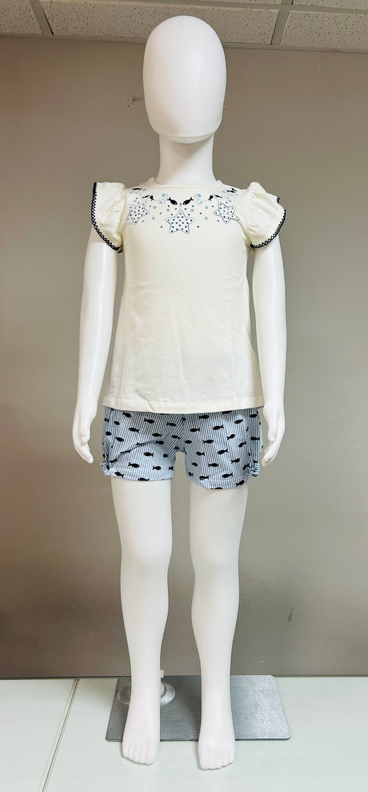 Milon Conjunto Azul Estampado Estrellas Y Peces Niña Ref.2001019-0452