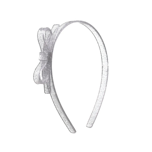 Lilies & Roses Thin Bow Headband - Glitter Silver