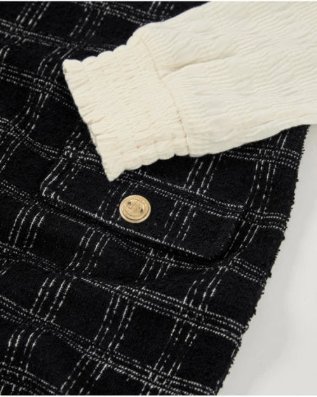 Tuc Tuc NK Vestido de niña en tejido de cuadros con mangas en contraste